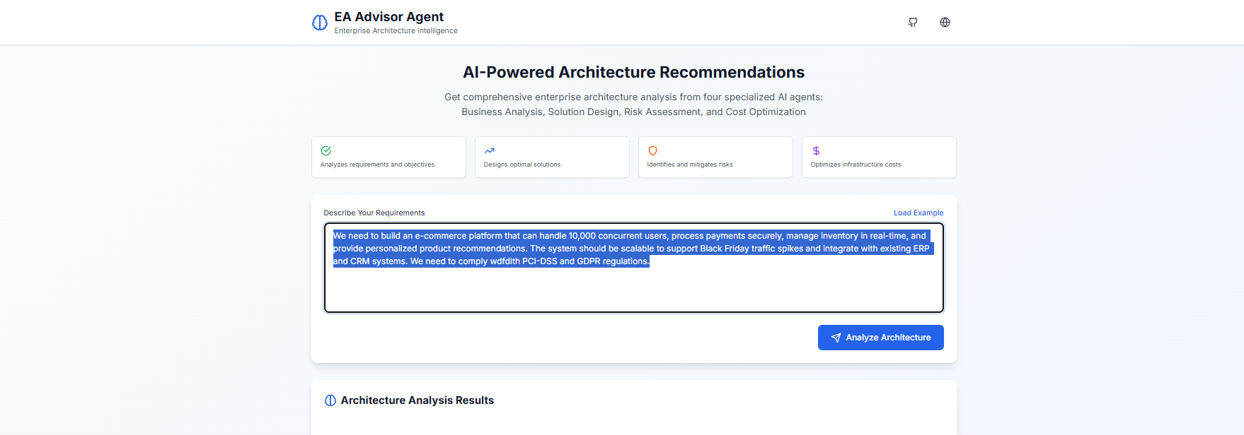 EA Advisor Agent output — architecture recommendation